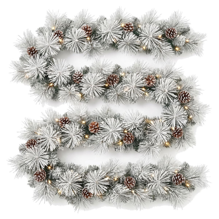 Christabelle 2.74m Alpine Snow Christmas Garland Pre Lit Multi Function LED Timer Flocked Pine Cones image 4