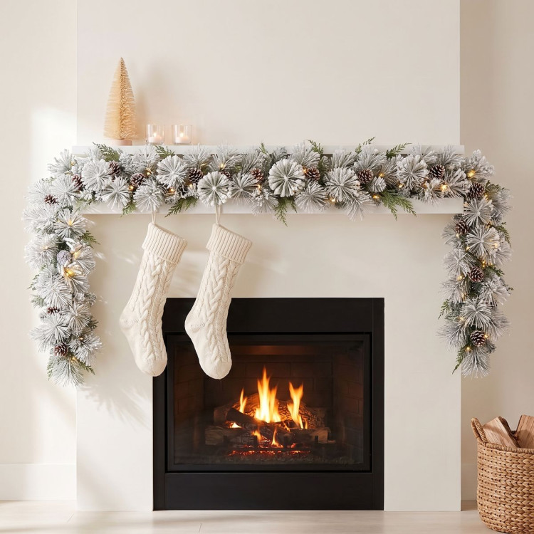 Christabelle 2.74m Alpine Snow Christmas Garland Pre Lit Multi Function LED Timer Flocked Pine Cones image 6
