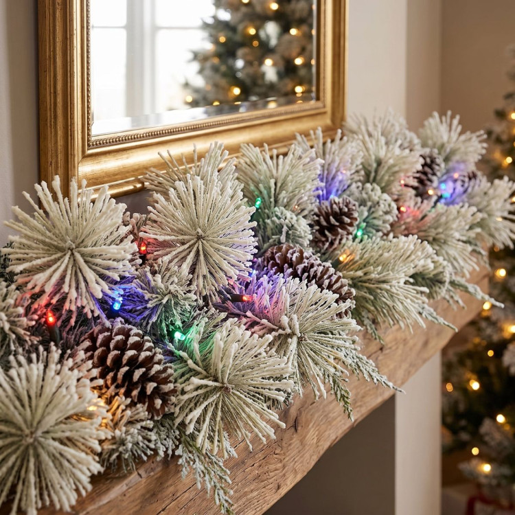 Christabelle 2.74m Alpine Snow Christmas Garland Pre Lit Multi Function LED Timer Flocked Pine Cones image 10