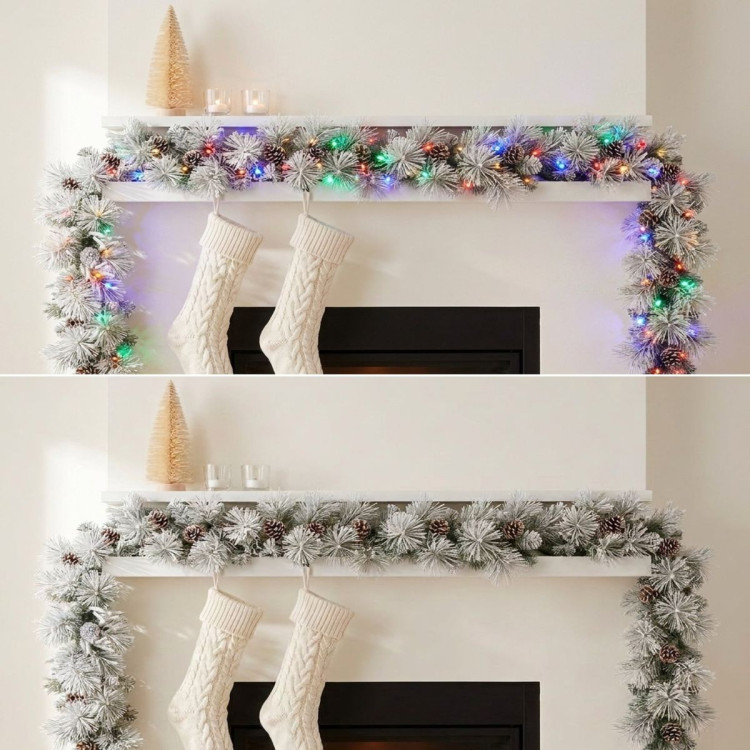 Christabelle 2.74m Alpine Snow Christmas Garland Pre Lit Multi Function LED Timer Flocked Pine Cones image 11