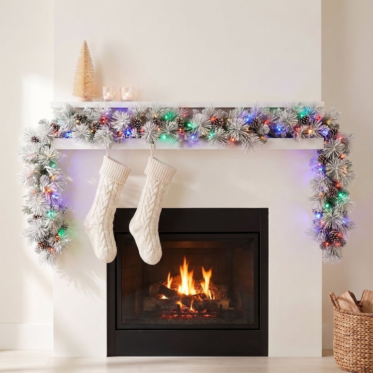 Christabelle 2.74m Alpine Snow Christmas Garland Pre Lit Multi Function LED Timer Flocked Pine Cones image 12