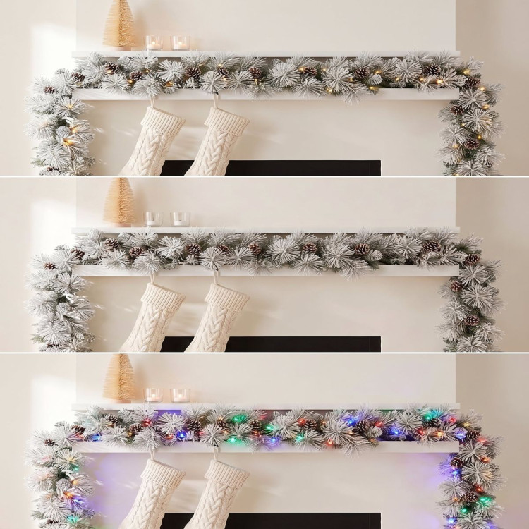 Christabelle 2.74m Alpine Snow Christmas Garland Pre Lit Multi Function LED Timer Flocked Pine Cones image 13