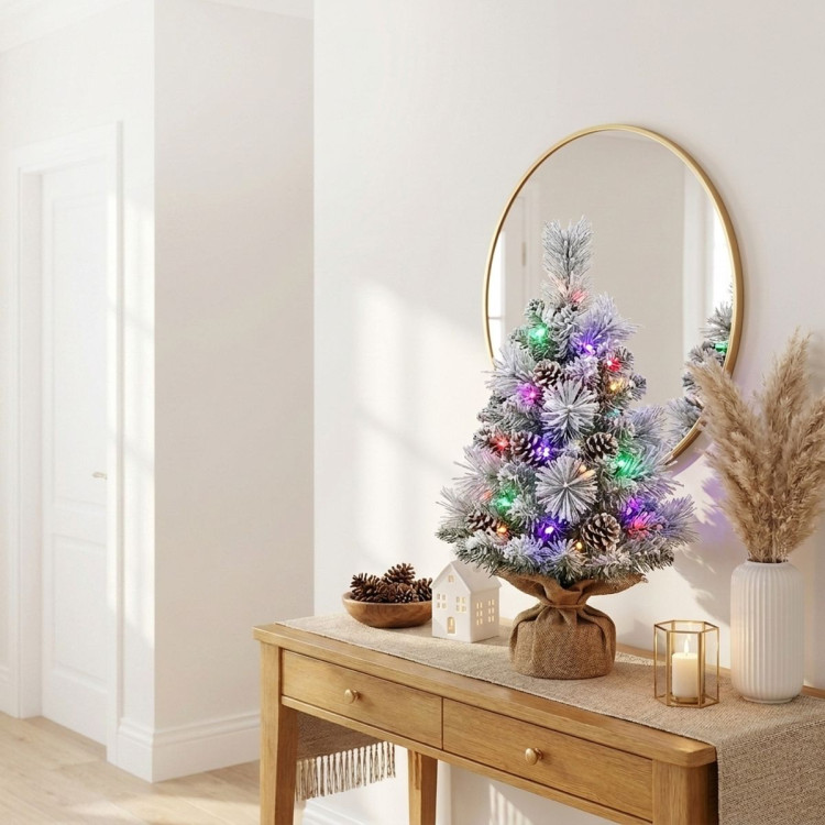 Christabelle 61cm 2ft Alpine Snow Potted Christmas Tree Pre Lit LED Pinecone Hessian Tabletop Festive Holiday Decoration image 5