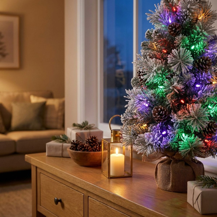 Christabelle 61cm 2ft Alpine Snow Potted Christmas Tree Pre Lit LED Pinecone Hessian Tabletop Festive Holiday Decoration image 6