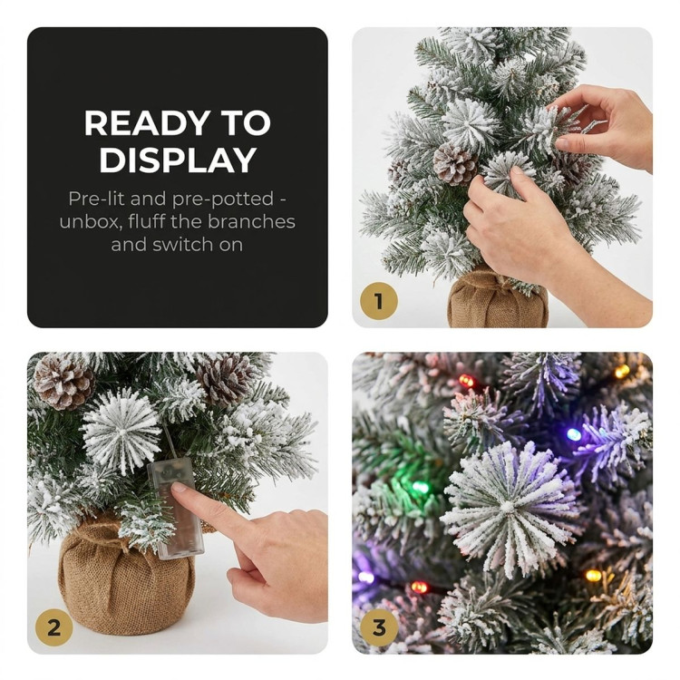 Christabelle 61cm 2ft Alpine Snow Potted Christmas Tree Pre Lit LED Pinecone Hessian Tabletop Festive Holiday Decoration image 9