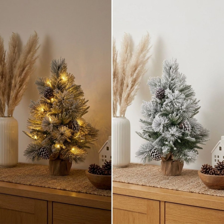 Christabelle 61cm 2ft Alpine Snow Potted Christmas Tree Pre Lit LED Pinecone Hessian Tabletop Festive Holiday Decoration image 10