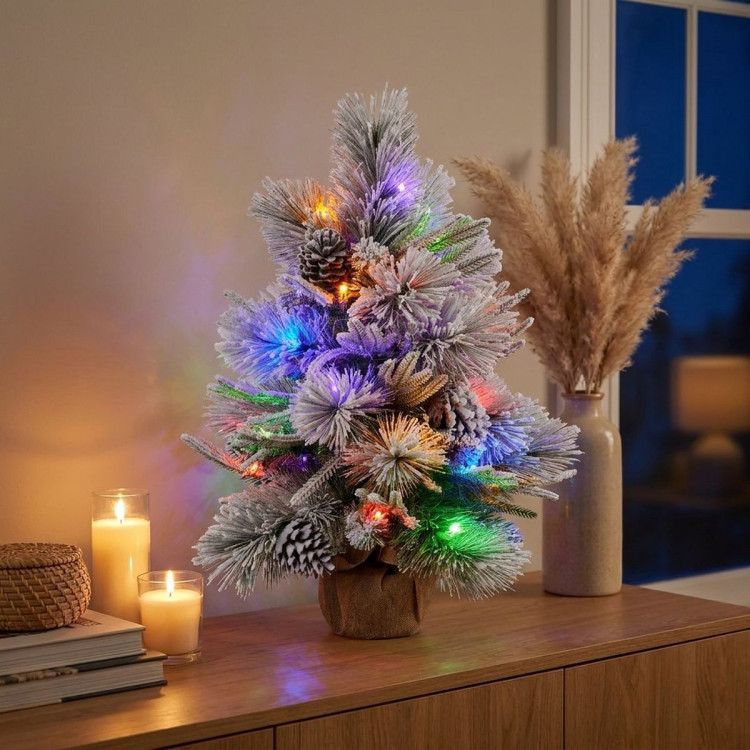 Christabelle 61cm 2ft Alpine Snow Potted Christmas Tree Pre Lit LED Pinecone Hessian Tabletop Festive Holiday Decoration image 11