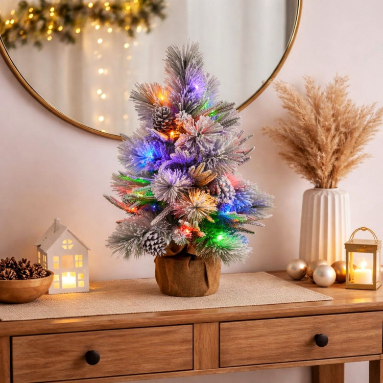 Christabelle 61cm 2ft Alpine Snow Potted Christmas Tree Pre Lit LED Pinecone Hessian Tabletop Festive Holiday Decoration image 12
