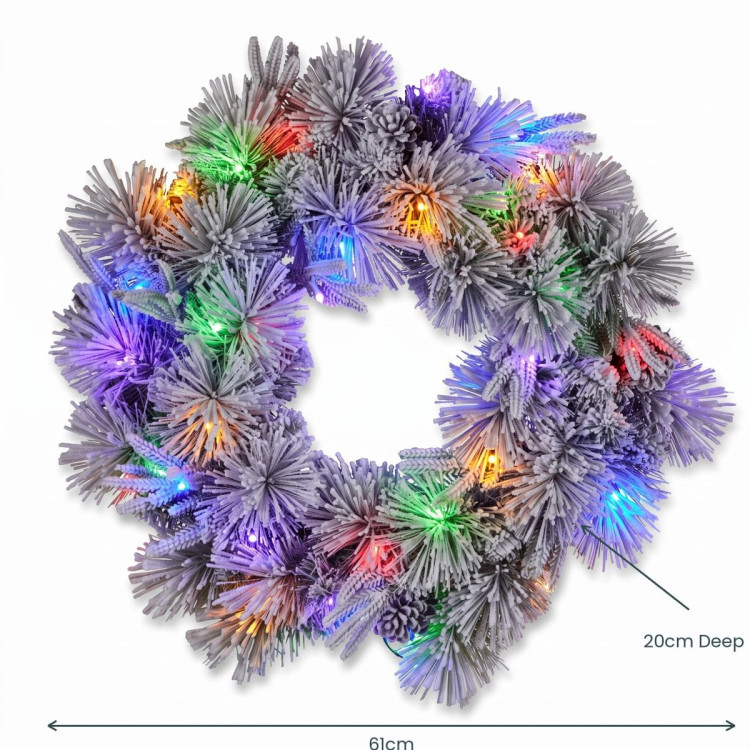 Christabelle 61cm Alpine Snow Christmas Wreath Pre Lit Multi Function LED Timer Pinecone Front Door Xmas Decoration Home image 6
