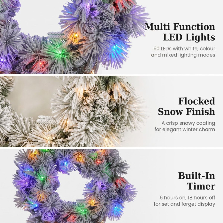 Christabelle 61cm Alpine Snow Christmas Wreath Pre Lit Multi Function LED Timer Pinecone Front Door Xmas Decoration Home image 9