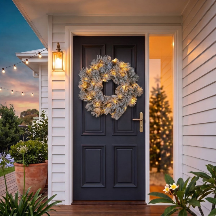 Christabelle 61cm Alpine Snow Christmas Wreath Pre Lit Multi Function LED Timer Pinecone Front Door Xmas Decoration Home image 10
