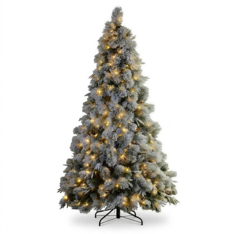 Christabelle 2.3m 7.5ft Alpine Snow Christmas Tree Pre Lit Multi Function LED Flocked Pine Cones Hinged Branches Home image 3