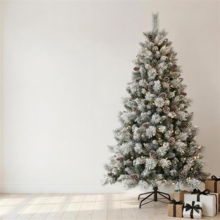 Christabelle 2.3m 7.5ft Alpine Snow Christmas Tree Pre Lit Multi Function LED Flocked Pine Cones Hinged Branches Home image 5