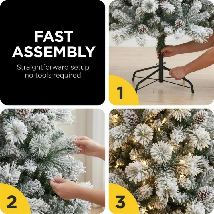 Christabelle 2.3m 7.5ft Alpine Snow Christmas Tree Pre Lit Multi Function LED Flocked Pine Cones Hinged Branches Home image 9