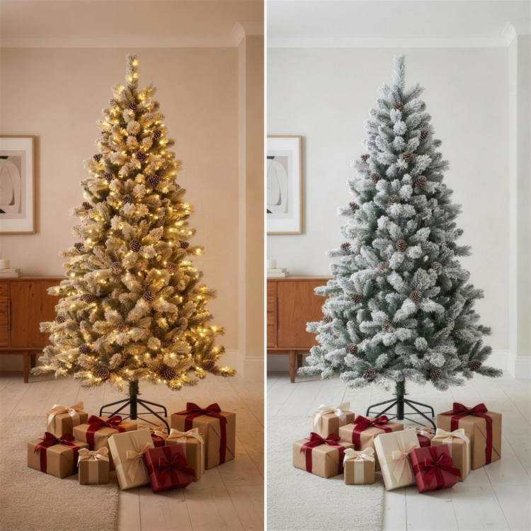 Christabelle 2.3m 7.5ft Alpine Snow Christmas Tree Pre Lit Multi Function LED Flocked Pine Cones Hinged Branches Home image 10