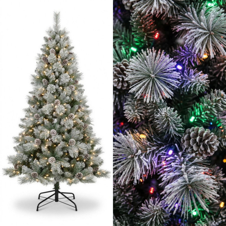 Christabelle 2.3m 7.5ft Alpine Snow Christmas Tree Pre Lit Multi Function LED Flocked Pine Cones Hinged Branches Home image 12