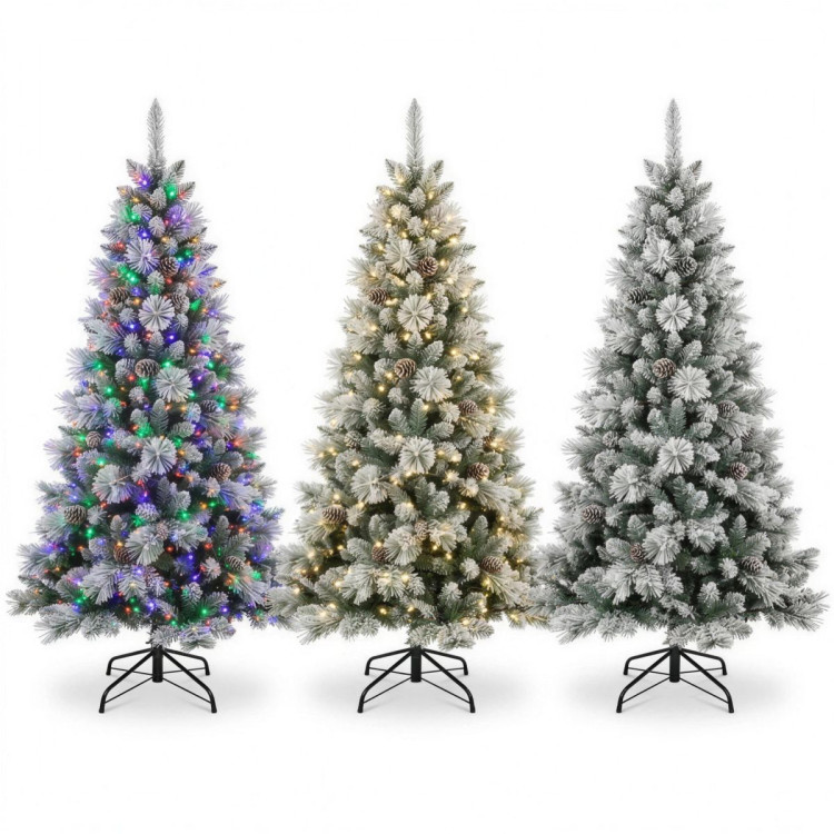Christabelle 2.3m 7.5ft Alpine Snow Christmas Tree Pre Lit Multi Function LED Flocked Pine Cones Hinged Branches Home image 13