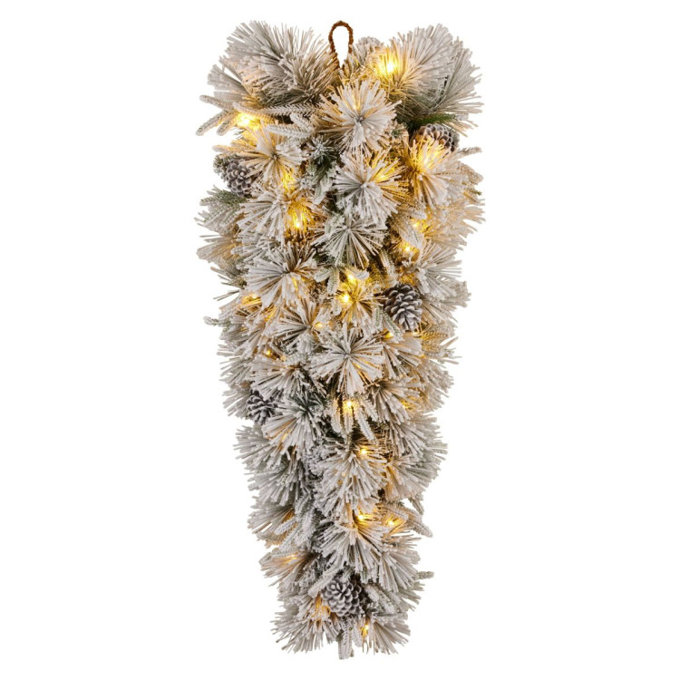 Christabelle 90cm Alpine Snow Christmas Teardrop Pre Lit Multi Function LED Timer Flocked Pine Cones Home image 4