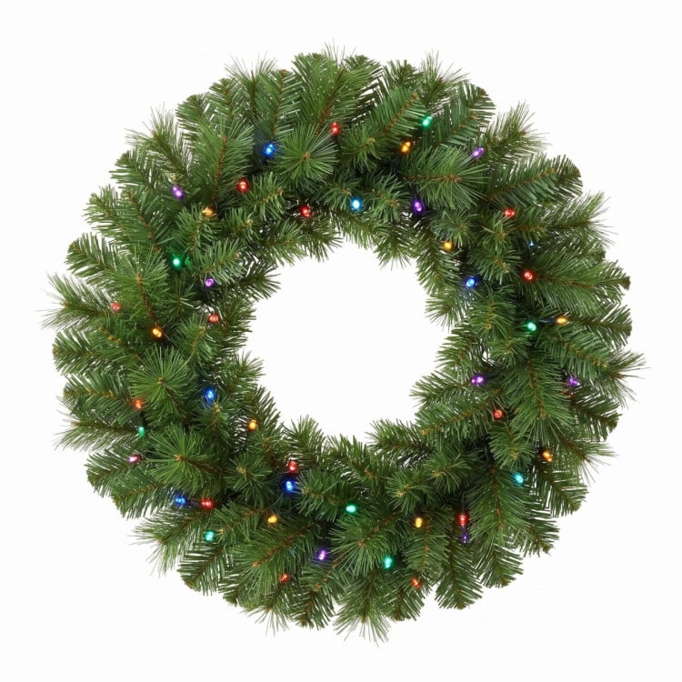 Christabelle 61cm Dorset Pine Christmas Wreath Pre Lit Multi Function LED Battery Operated Front Door Xmas Decoration Home