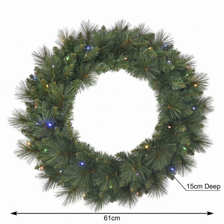 Christabelle 61cm Dorset Pine Christmas Wreath Pre Lit Multi Function LED Battery Operated Front Door Xmas Decoration Home image 6
