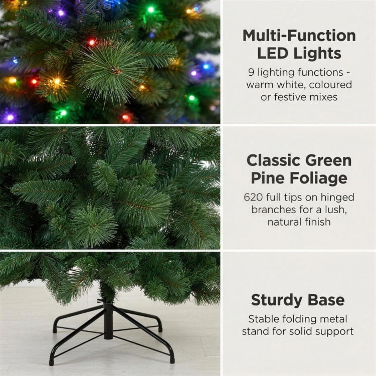Christabelle 1.8m 6ft Pre-Lit Green Artificial Christmas Tree Dorset Pine 160 Multi-Function LEDs & Metal Stand image 8
