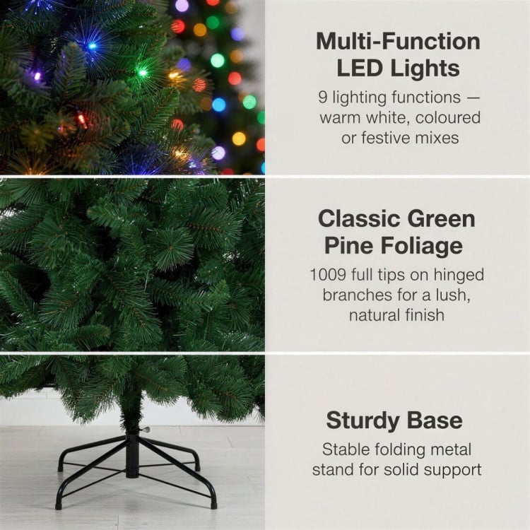 Christabelle 7.5ft 2.3m Dorset Pine Green Pre-Lit Artificial Christmas Tree, 220 Multi-Function LEDs & Metal Stand image 8
