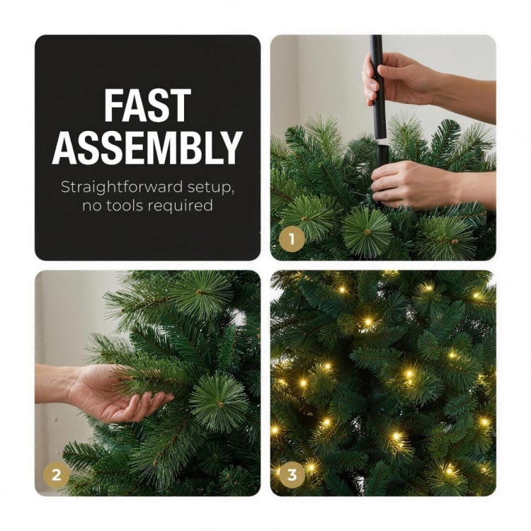 Christabelle 7.5ft 2.3m Dorset Pine Green Pre-Lit Artificial Christmas Tree, 220 Multi-Function LEDs & Metal Stand image 9