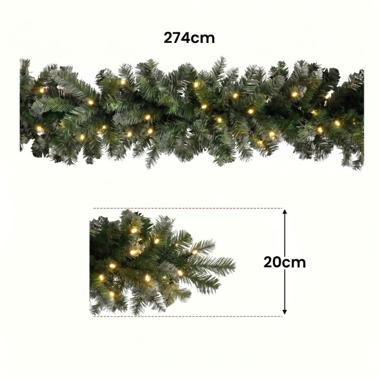 Christabelle 2.74m Highland Pine Christmas Garland Pre Lit Warm White LED Mantel Staircase Xmas Decoration Home image 5