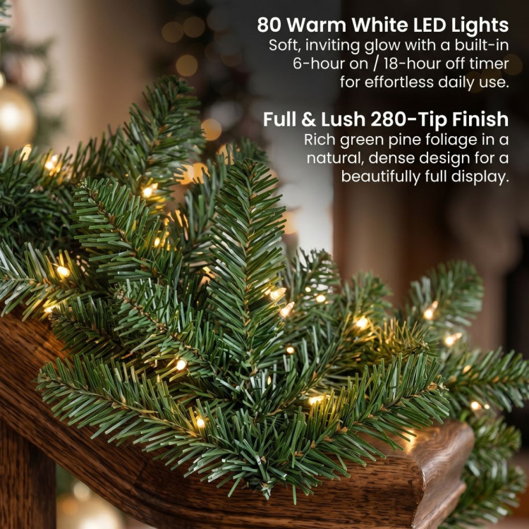 Christabelle 2.74m Highland Pine Christmas Garland Pre Lit Warm White LED Mantel Staircase Xmas Decoration Home image 6