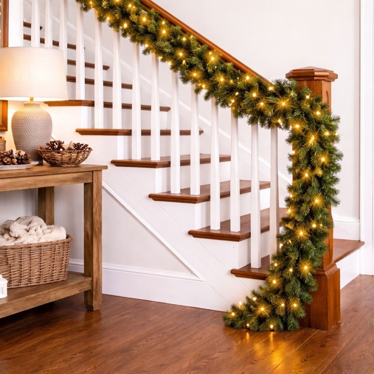 Christabelle 2.74m Highland Pine Christmas Garland Pre Lit Warm White LED Mantel Staircase Xmas Decoration Home image 8