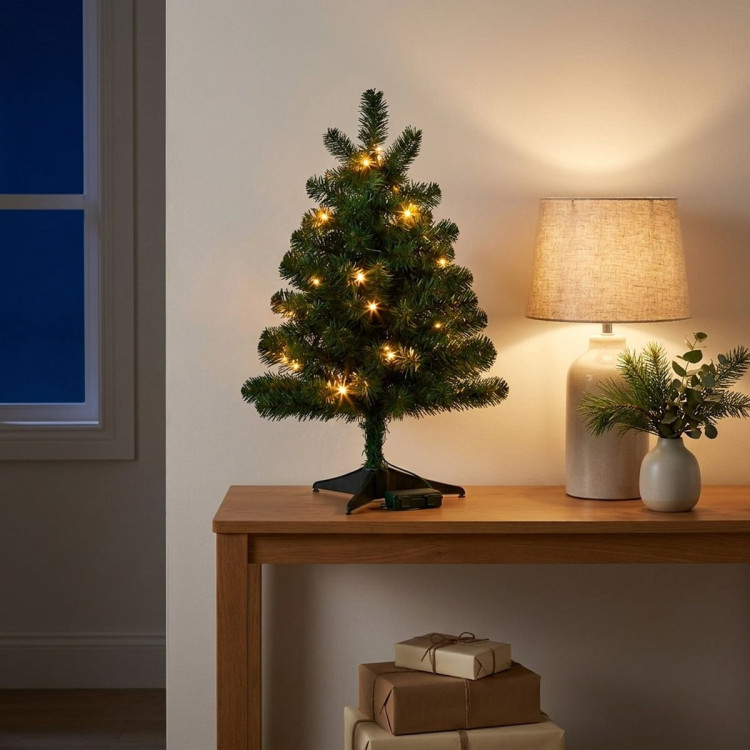 Christabelle 61cm 2ft Highland Pine Christmas Tree Pre Lit Warm White LED Timer Tabletop Artificial Indoor Xmas Decor image 10