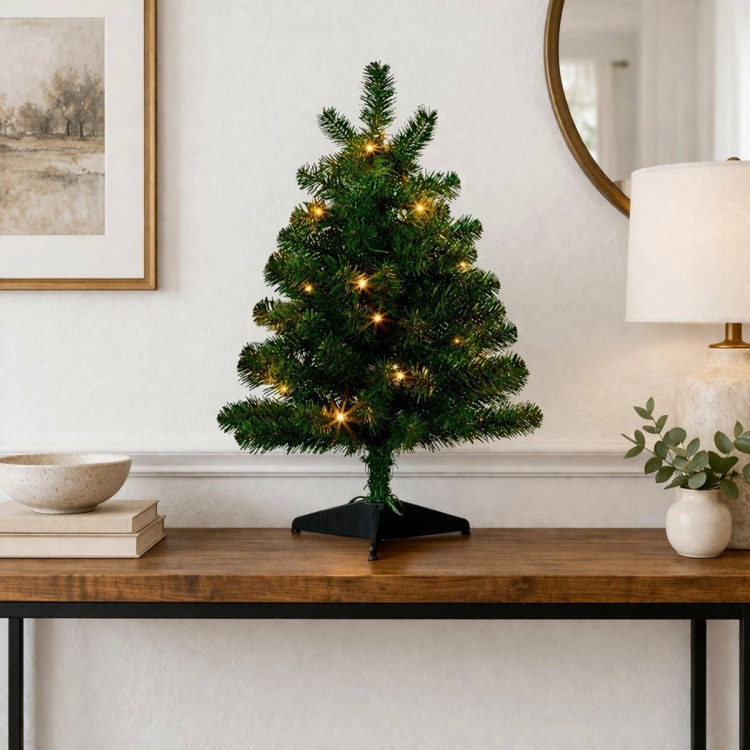 Christabelle 61cm 2ft Highland Pine Christmas Tree Pre Lit Warm White LED Timer Tabletop Artificial Indoor Xmas Decor image 11