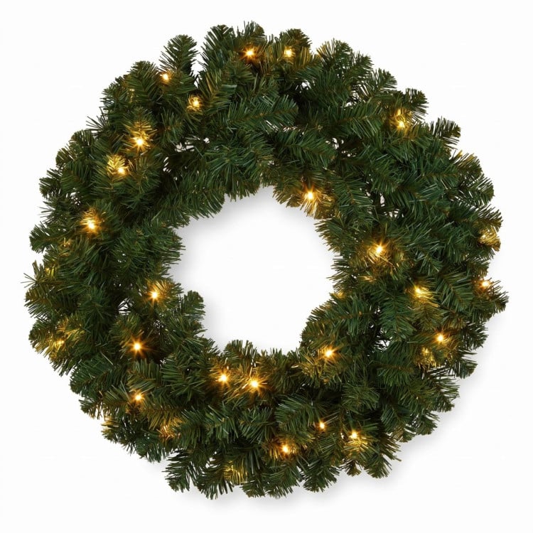 Christabelle 61cm Highland Pine Christmas Wreath Pre Lit Warm White LED Battery Operated Timer Hanging Wall Display Home