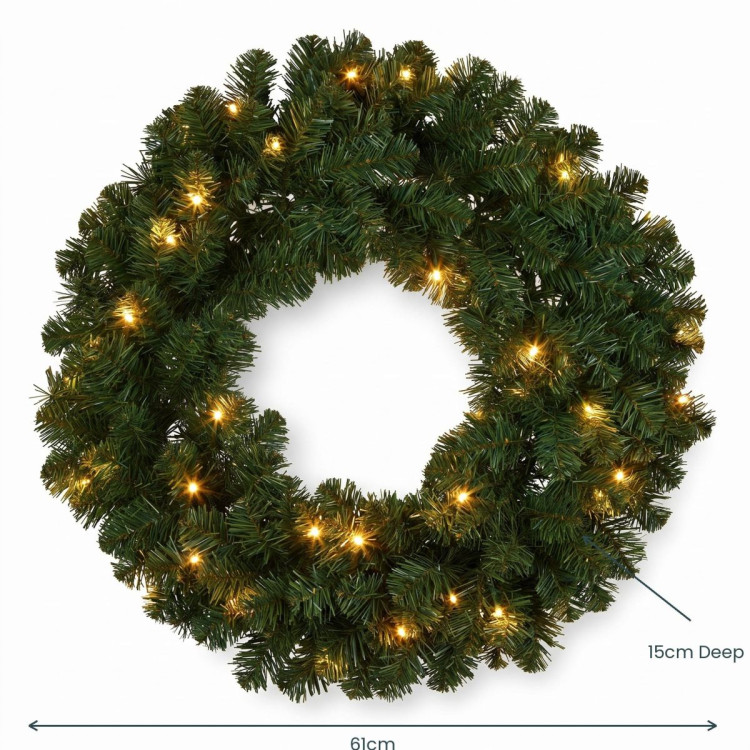 Christabelle 61cm Highland Pine Christmas Wreath Pre Lit Warm White LED Battery Operated Timer Hanging Wall Display Home image 5