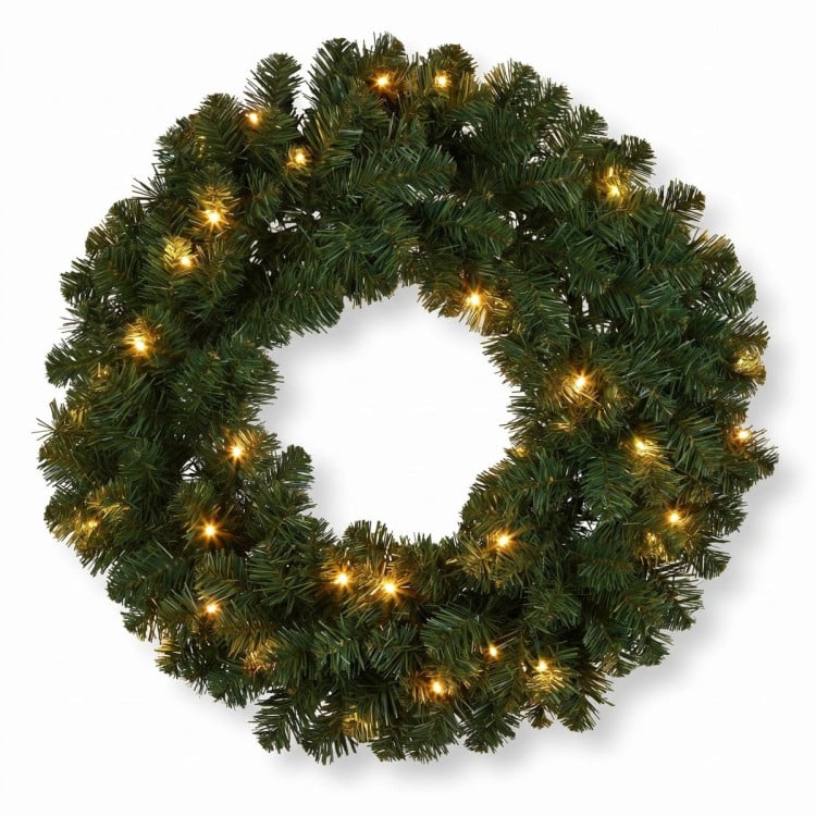 Christabelle 61cm Highland Pine Christmas Wreath Pre Lit Warm White LED Battery Operated Timer Hanging Wall Display Home image 4