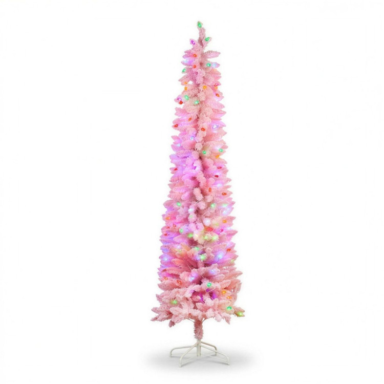 Christabelle 1.8m 6ft Pink Fairy Floss Christmas Tree Pre Lit RGB LED Flocked Slim Artificial Indoor Xmas Decor Home image 4
