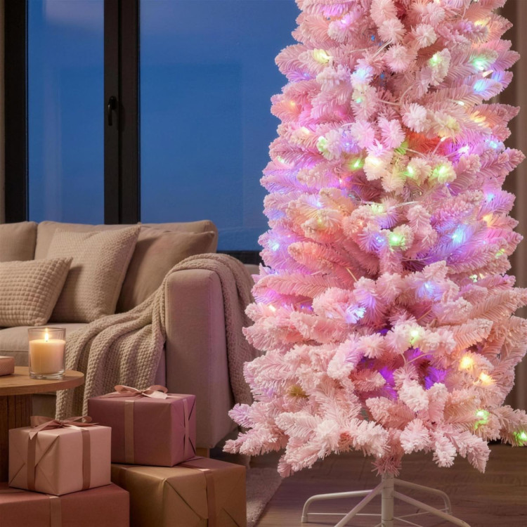 Christabelle 1.8m 6ft Pink Fairy Floss Christmas Tree Pre Lit RGB LED Flocked Slim Artificial Indoor Xmas Decor Home image 7