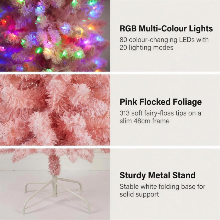 Christabelle 1.8m 6ft Pink Fairy Floss Christmas Tree Pre Lit RGB LED Flocked Slim Artificial Indoor Xmas Decor Home image 8