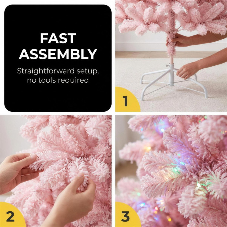 Christabelle 1.8m 6ft Pink Fairy Floss Christmas Tree Pre Lit RGB LED Flocked Slim Artificial Indoor Xmas Decor Home image 9