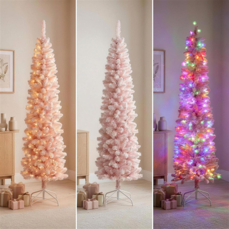 Christabelle 1.8m 6ft Pink Fairy Floss Christmas Tree Pre Lit RGB LED Flocked Slim Artificial Indoor Xmas Decor Home image 11