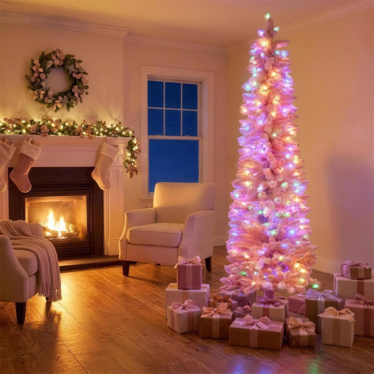 Christabelle 1.8m 6ft Pink Fairy Floss Christmas Tree Pre Lit RGB LED Flocked Slim Artificial Indoor Xmas Decor Home image 12