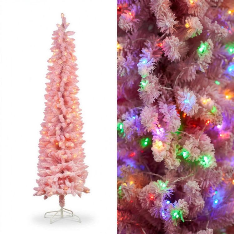 Christabelle 1.8m 6ft Pink Fairy Floss Christmas Tree Pre Lit RGB LED Flocked Slim Artificial Indoor Xmas Decor Home image 13