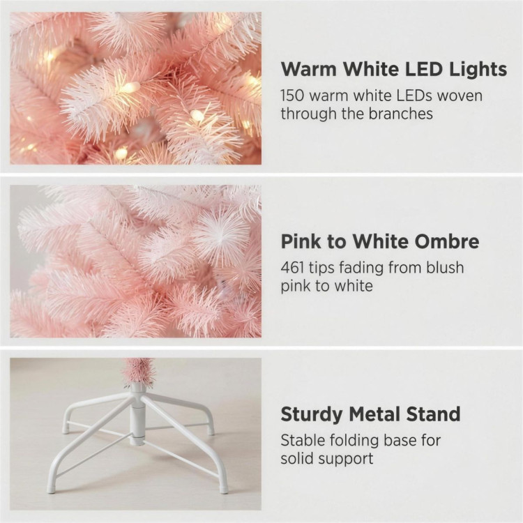 Christabelle 1.8m 6ft Pink Ombre Christmas Tree Pre Lit Warm White LED Foliage Artificial Indoor Xmas Decor Home image 7