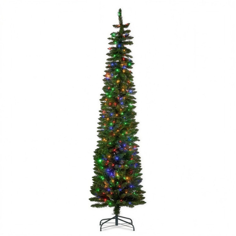 Christabelle 1.8m 6ft Pencil Pine Christmas Tree Pre Lit Multi Function LED Slim Artificial Indoor Xmas Decor Home image 4