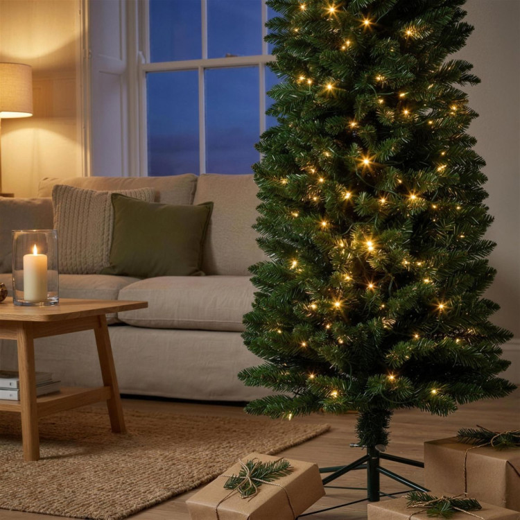 Christabelle 1.8m 6ft Pencil Pine Christmas Tree Pre Lit Multi Function LED Slim Artificial Indoor Xmas Decor Home image 6