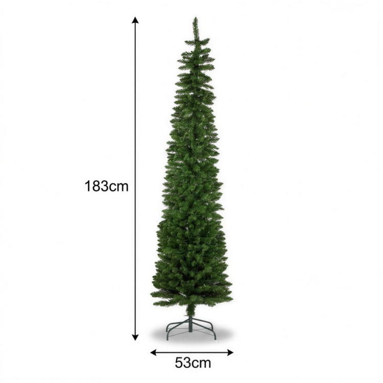 Christabelle 1.8m 6ft Pencil Pine Christmas Tree Pre Lit Multi Function LED Slim Artificial Indoor Xmas Decor Home image 3