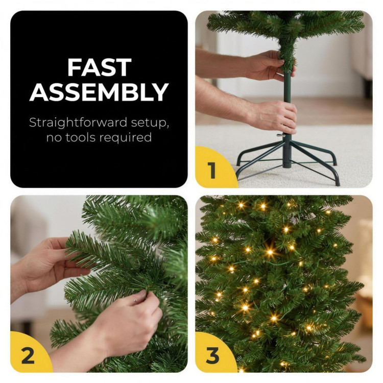 Christabelle 1.8m 6ft Pencil Pine Christmas Tree Pre Lit Multi Function LED Slim Artificial Indoor Xmas Decor Home image 8