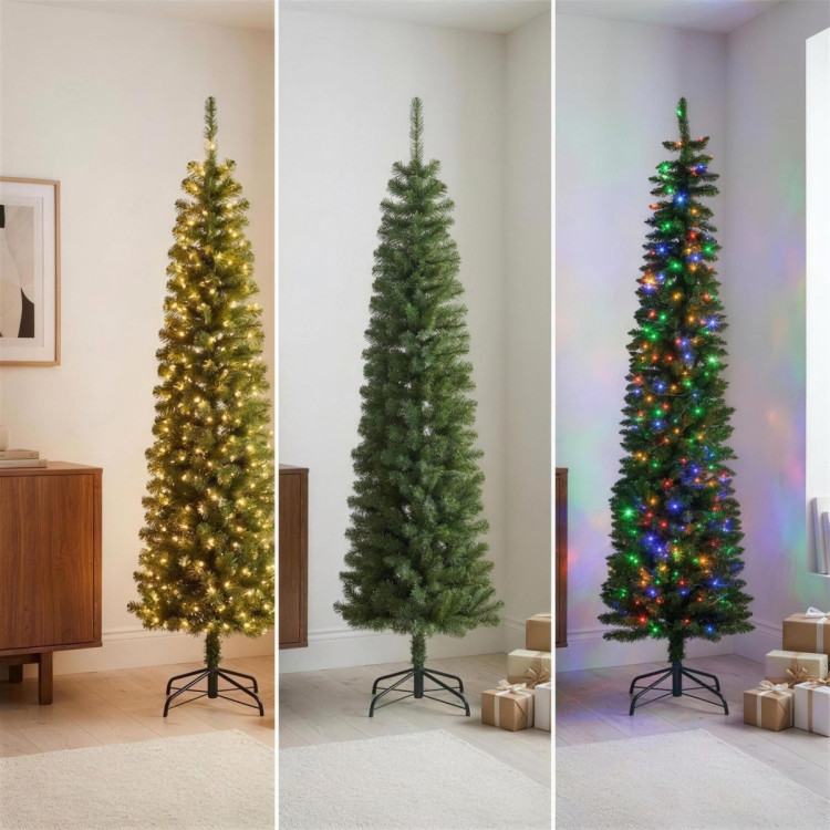 Christabelle 1.8m 6ft Pencil Pine Christmas Tree Pre Lit Multi Function LED Slim Artificial Indoor Xmas Decor Home image 10