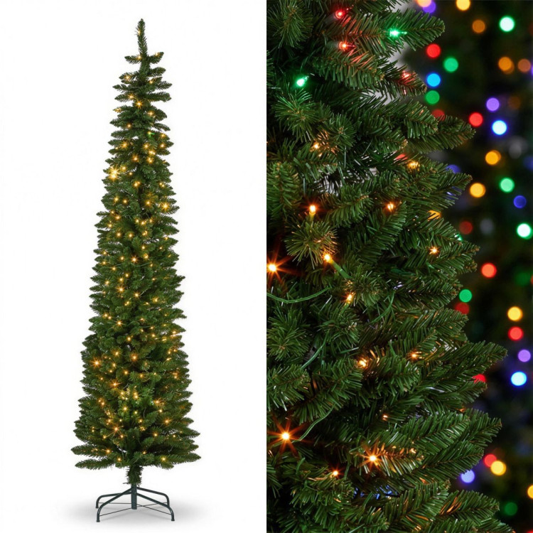 Christabelle 1.8m 6ft Pencil Pine Christmas Tree Pre Lit Multi Function LED Slim Artificial Indoor Xmas Decor Home image 12