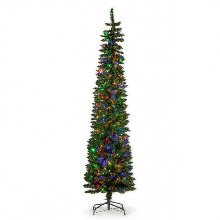 Christabelle 2.3m 7.5ft Pencil Pine Christmas Tree Pre Lit Multi Function LED Slim Artificial Indoor Xmas Decor Home image 4